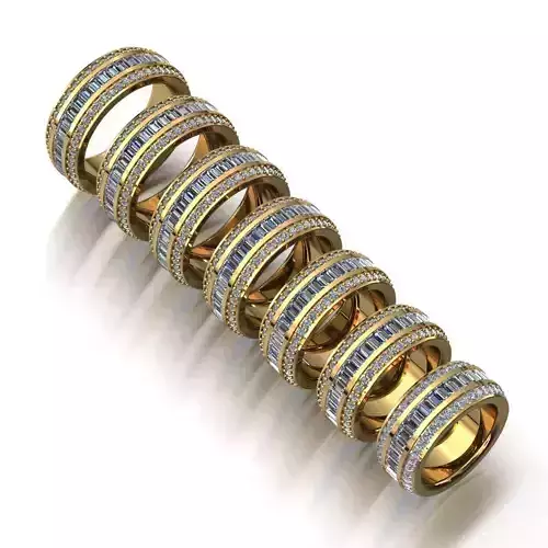 7 SIZE BAGUETTE DIAMOND RING 3D Model Collection