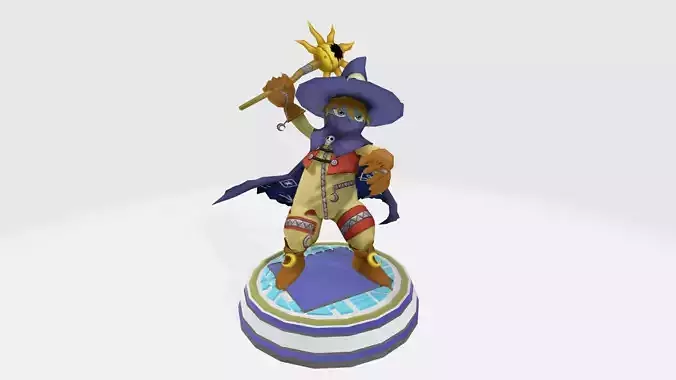 Wizardmon statue of person holding wand
