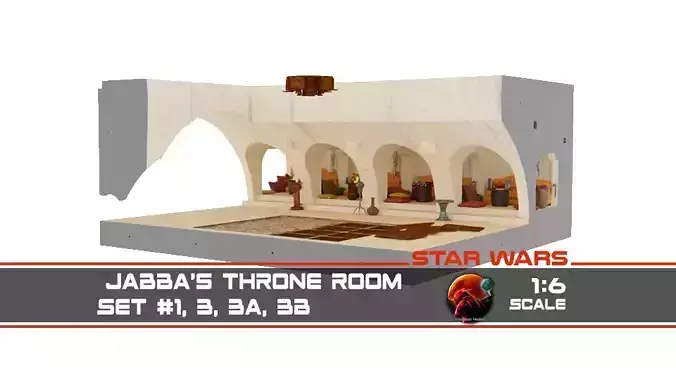 Jabbas Throne Room - Hangout area - Complete set 1-6 scale 3D Model Collection