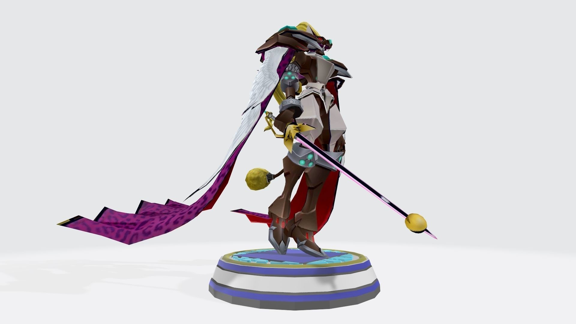 Leopardmon X statue of woman holding sword 3D print model_4