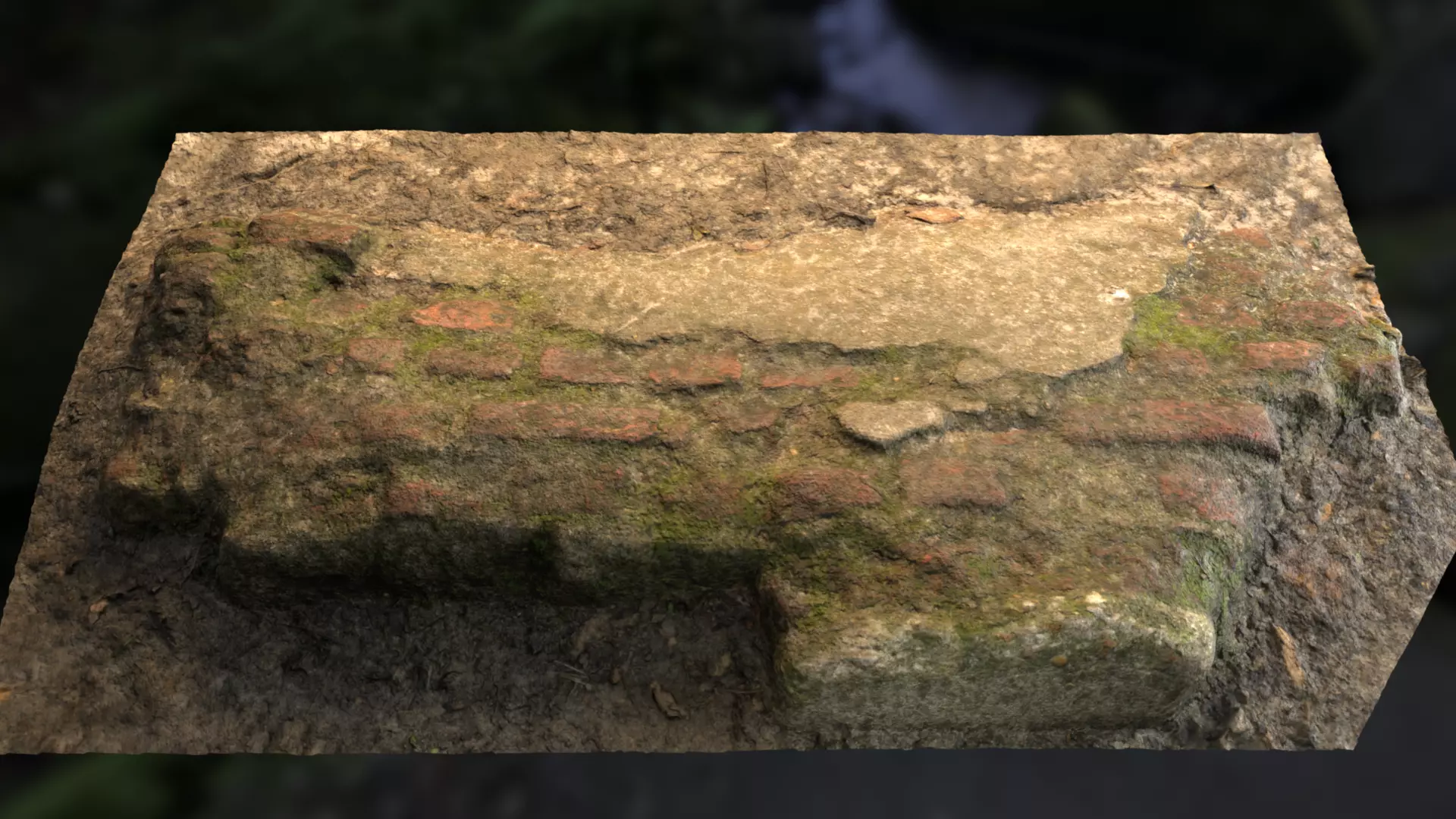 Low wall Brick Stone Mossy Ground Low-Poly Photogrammetry Scan Low-poly 3D model