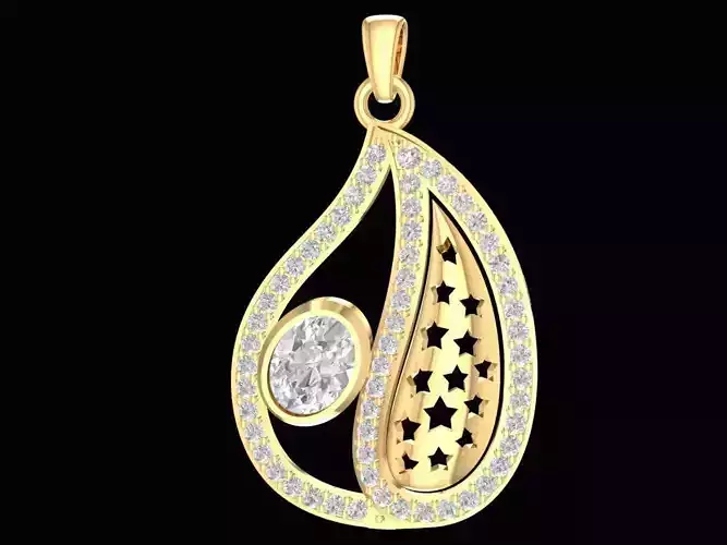 Elegant Teardrop Star Diamond Pendant Jewelry 3D Model 2411