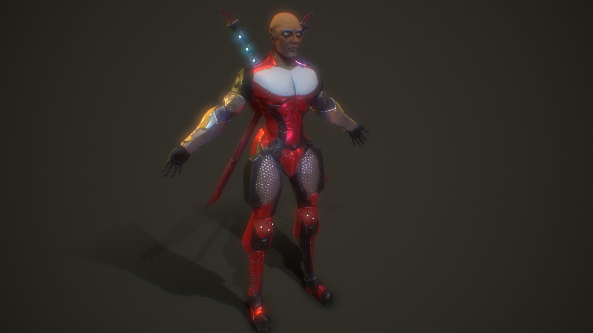 Sci-Fi Armored Warrior Low-poly 3D model_9