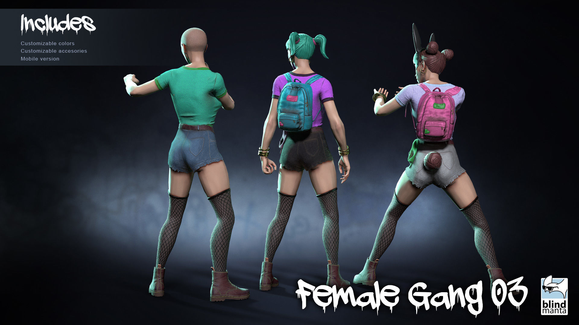 Female Gang 03 Low-poly 3D model_1