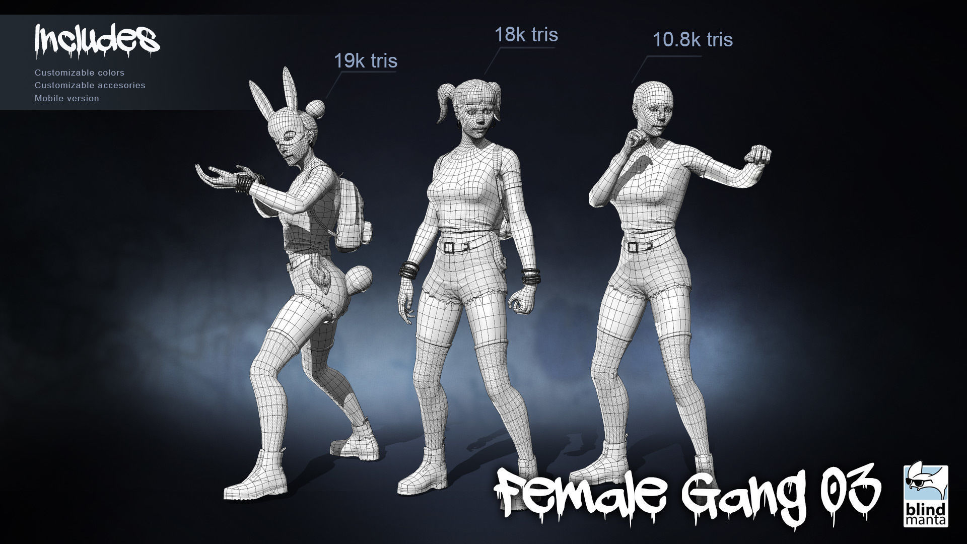 Female Gang 03 Low-poly 3D model_2