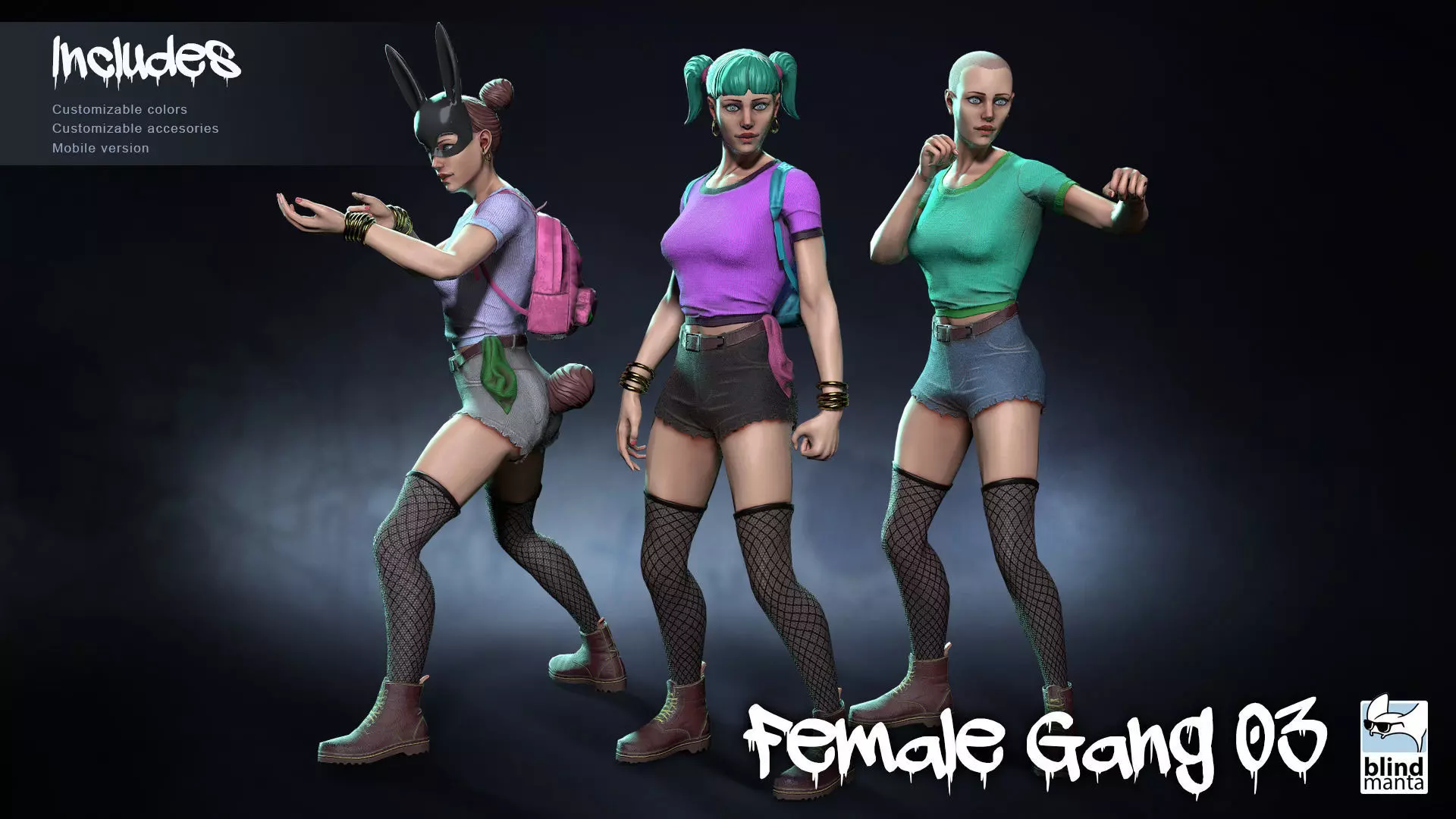 Female Gang 03 Low-poly 3D model_0