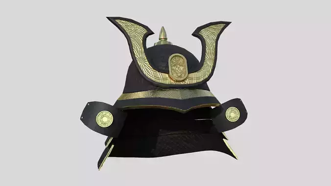 Samurai Helmet 02 Black Gold - Fantasy Character Design Low-poly 3D model