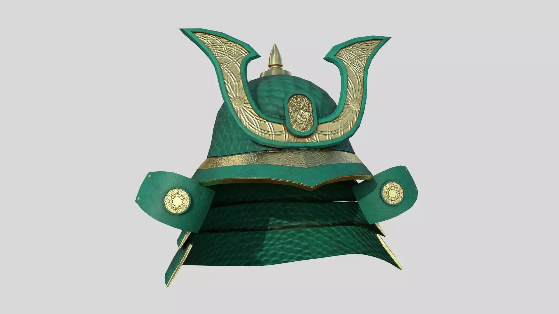 Samurai Helmet 03 Green Gold - Fantasy Character Design Low-poly 3D model