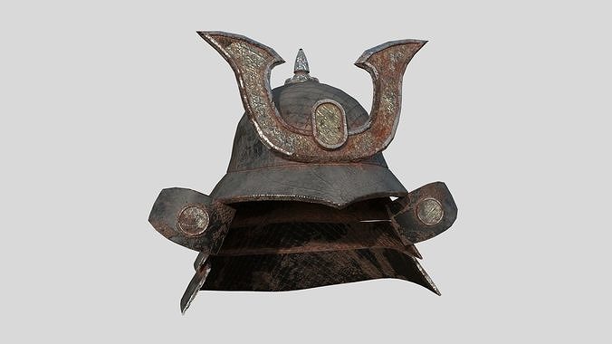 Samurai Helmet 04 Destroyed Rust - Fantasy Character Design Low-poly 3D model