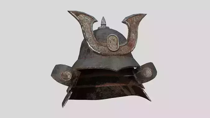 Samurai Helmet 04 Destroyed Rust - Fantasy Character Design Low-poly 3D model