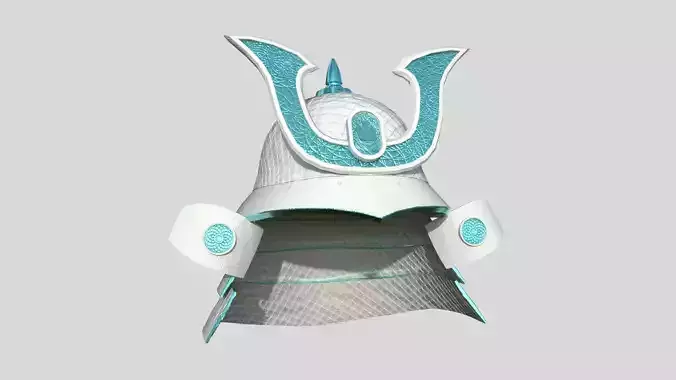 Samurai Helmet 05 White Blue - Fantasy Character Design Low-poly 3D model