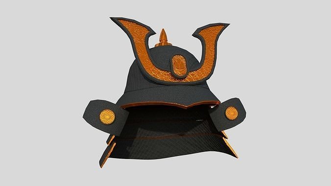 Samurai Helmet 06 - Orange Black - Fantasy Character Design Low-poly 3D model