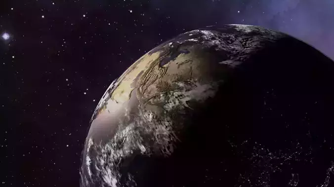 Earth in space with stars and planets