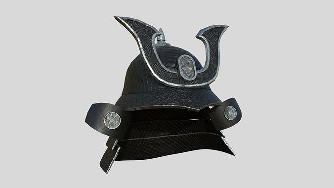 Samurai Helmet 08 Black Metal - Fantasy Character Design Low-poly 3D model