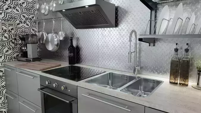 Industrial themed kitchen scene - IKEA Varsta