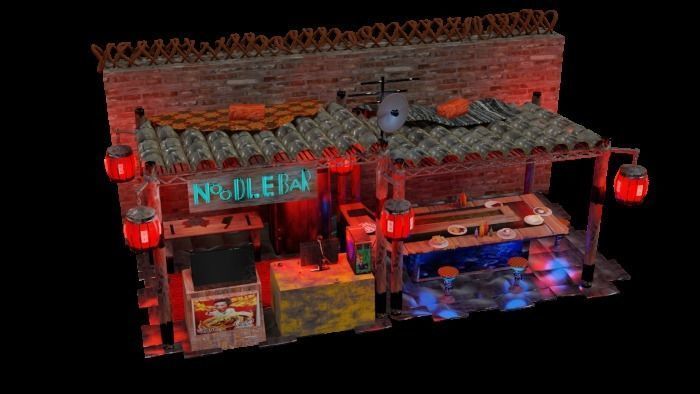 Steampunk noodle bar ramen shop Bladerunner style Low-poly 3D model_4