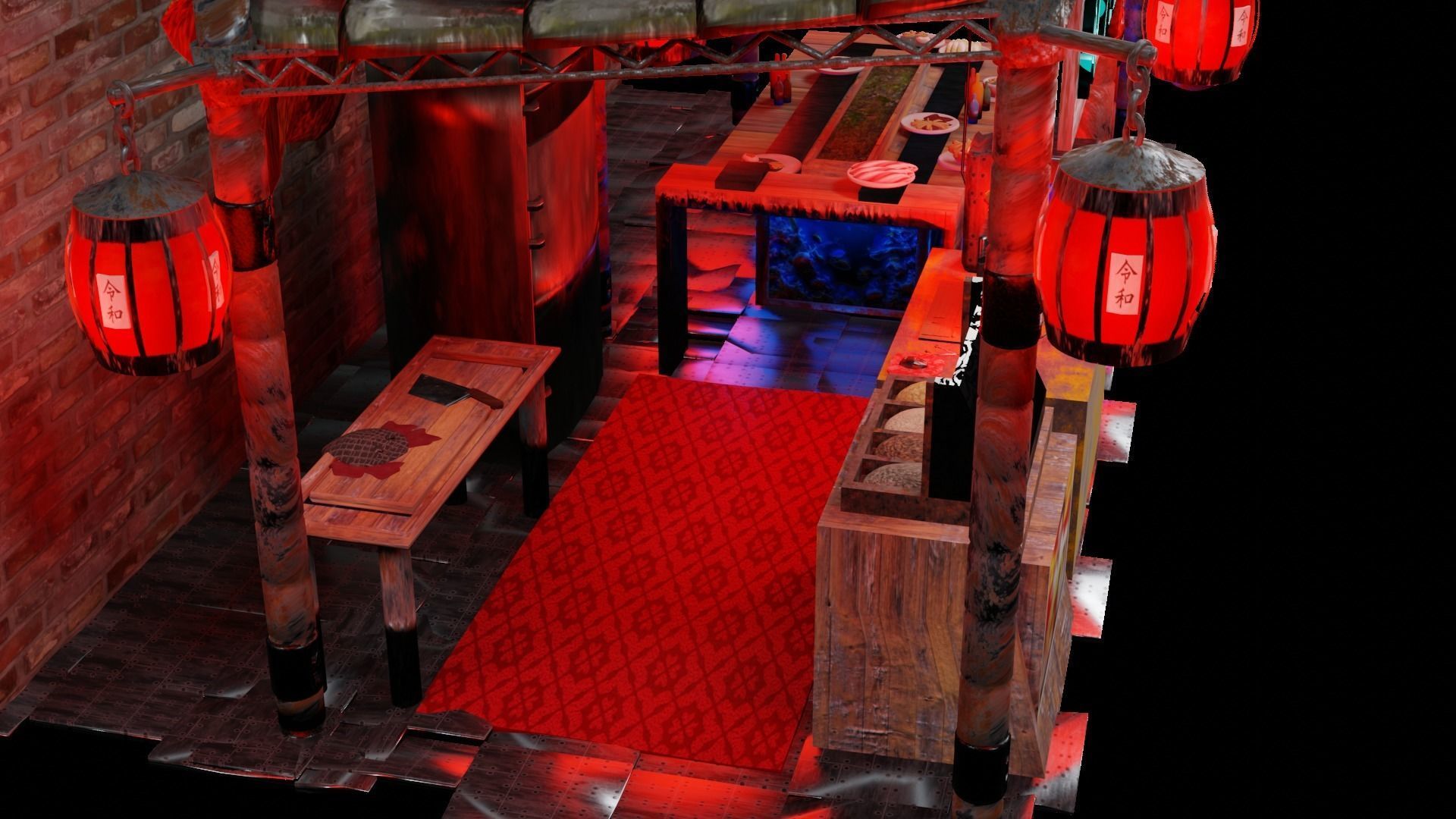 Steampunk noodle bar ramen shop Bladerunner style Low-poly 3D model_5