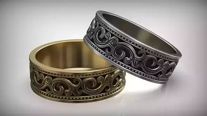 Floral Pattern Gold Silver Wedding Band  3D print model