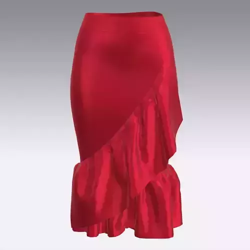 SKIRT FISH RUFFLED RED SATIN WOMAN FASHION STYLE 3D model