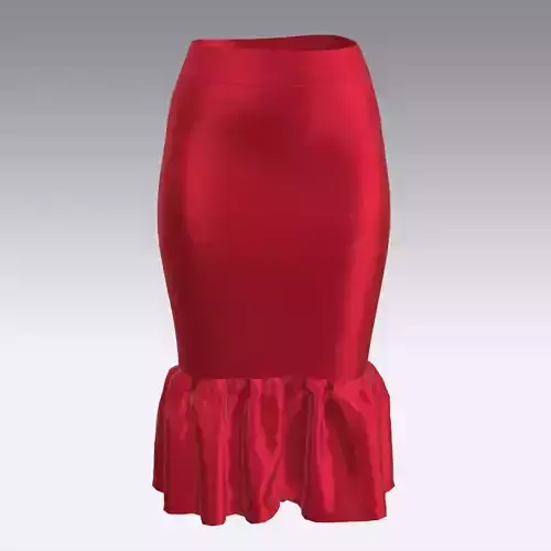SKIRT FISH RUFFLED RED SATIN  WOMAN FASHION STYLE LOOK