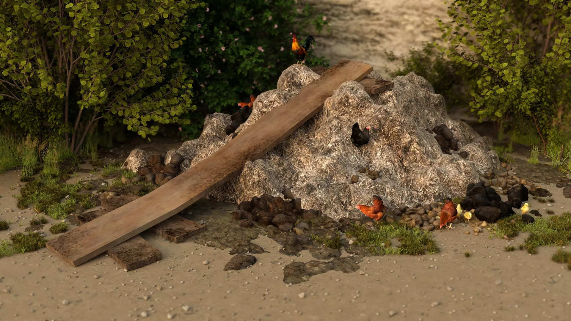 Dunghill with ramp Low-poly 3D model_0