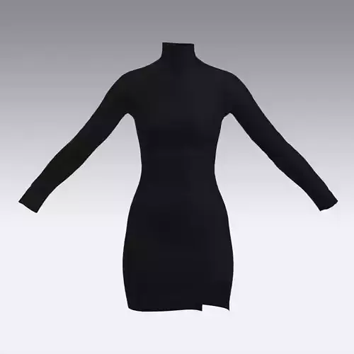 DRESS BLACK COLLAR SLIT MINI DRESS FASHION STYLE LOOK