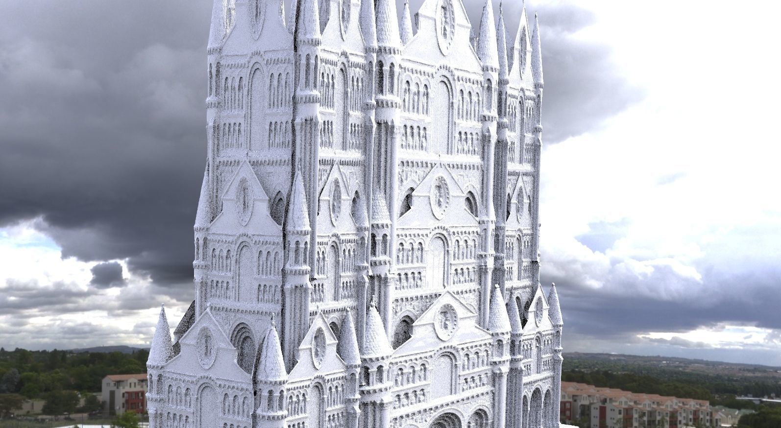 Paris Cathedral architecture fantasy version 3D model_2