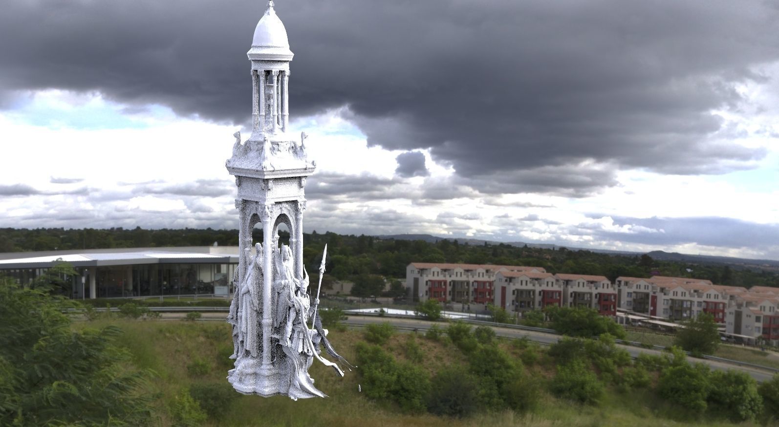 Baroque fountain angel statue 2 3D model_1