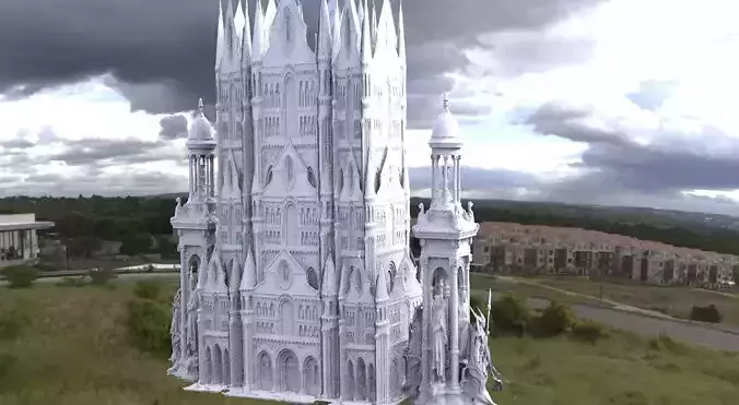 Paris Cathedral fantasy architecture with angel statues