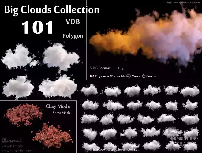 Big 3D Clouds Polygon and VDB Collection - 101 clouds models 3D model