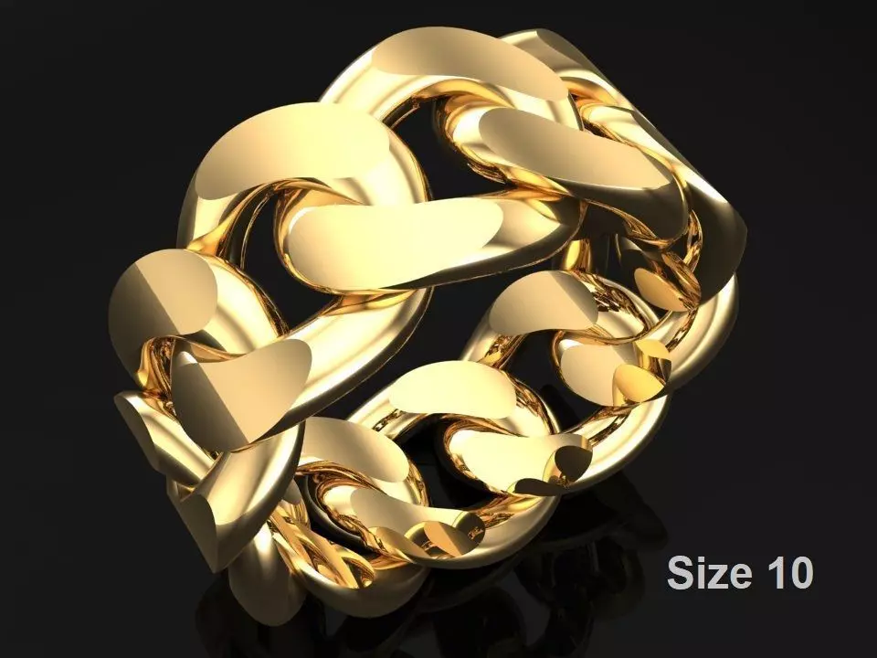 Chain ring - Miami Cuban ring - Link ring - Size 10 3D print model_0