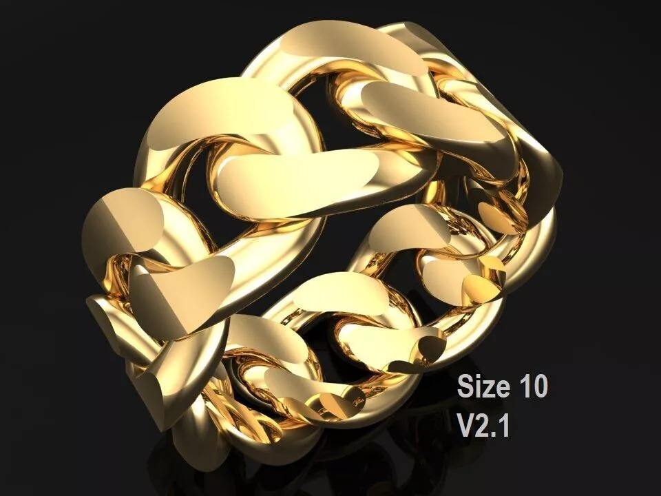 Chain ring - Miami Cuban ring - Link ring - Size 10 - V21 3D print model
