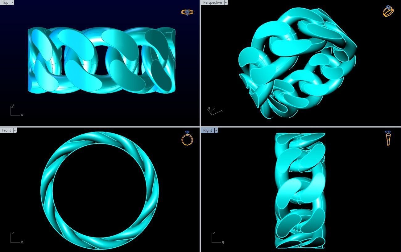 Chain ring - Miami Cuban ring - Link ring - Size 11 3D print model_5