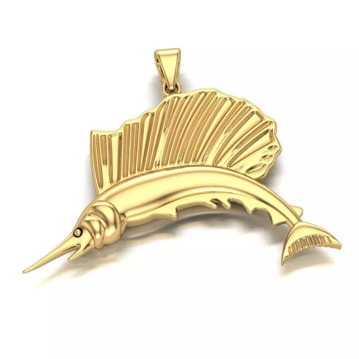 Sailfish Pendant Gold Jewelry 3D Print Ready Model 3D print model