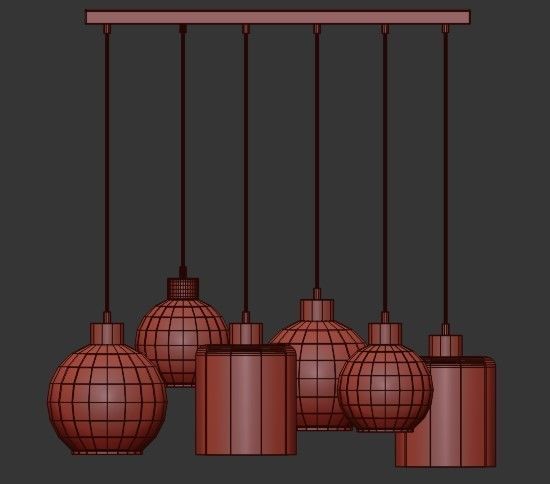 Sintra five light pendant with glass bulbs hanging from metal... 3D model_1