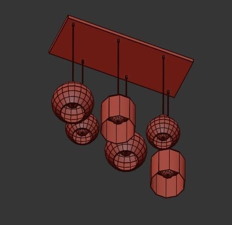 Sintra five light pendant with glass bulbs hanging from metal... 3D model_4