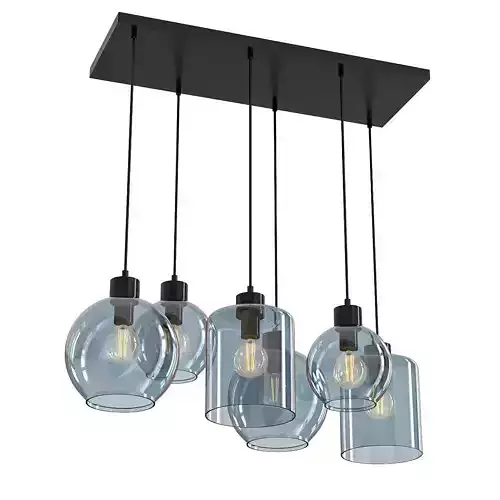 Sintra five light pendant with glass bulbs hanging from metal frame