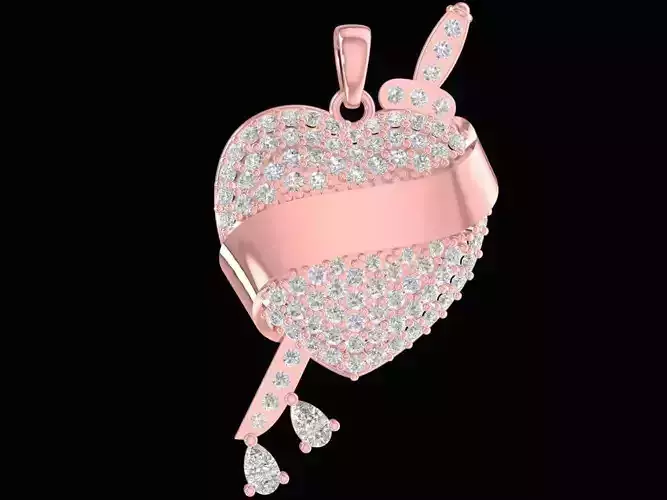 Elegant Diamond Ribbon Heart Pendant for Women  2415