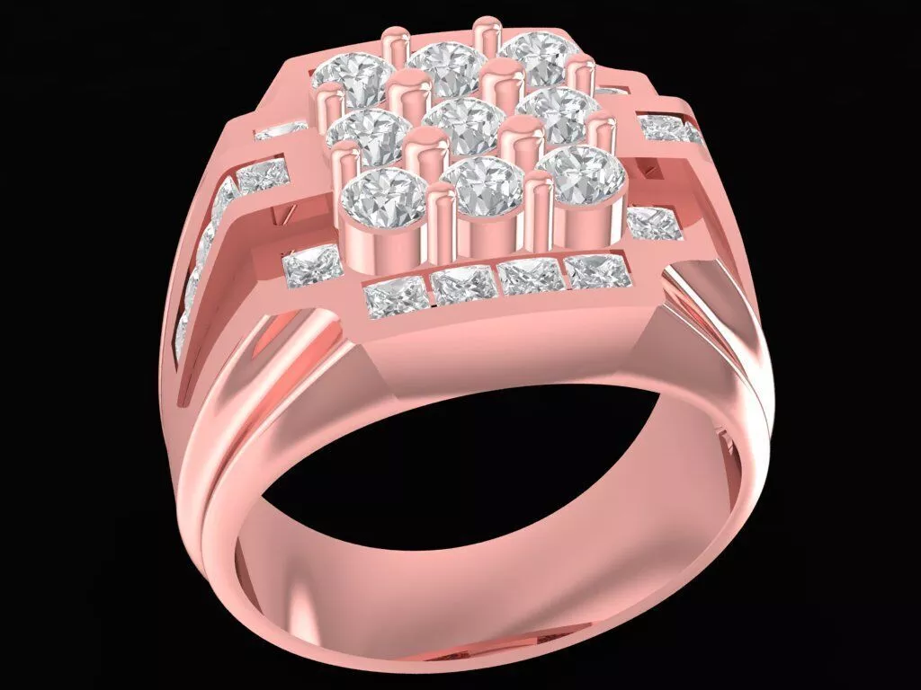 Square Grid Diamond Gold Men Ring 2416 3D print model