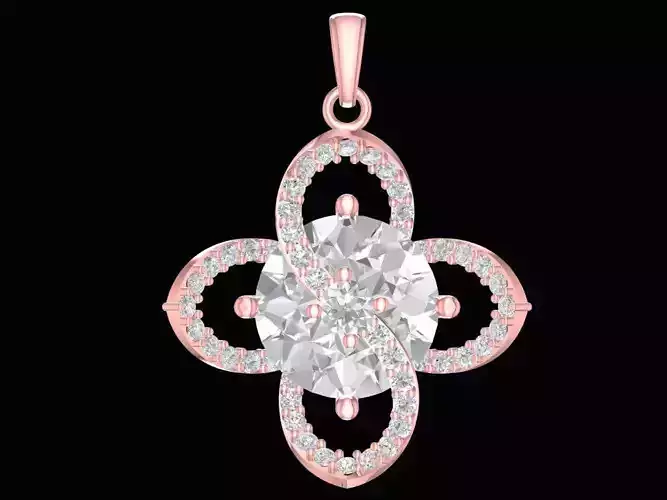 Elegant Four Petal Flower Diamond Pendant 3D Model 2418