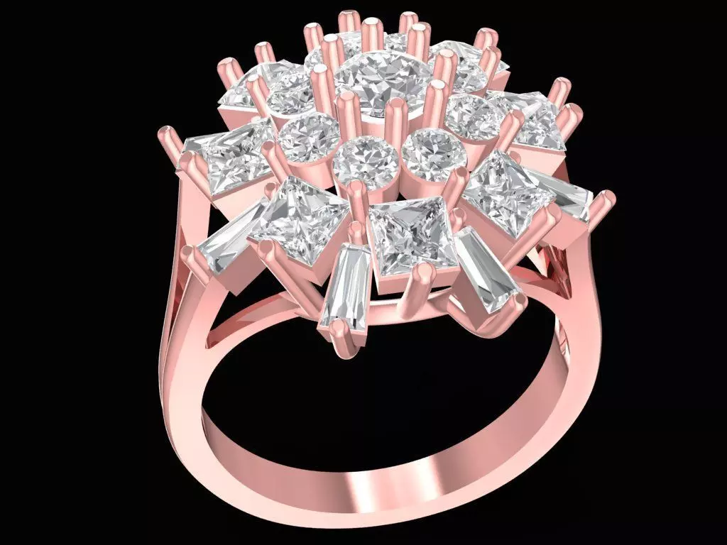 Elegant Cluster Baguette Diamond Ring for Women 2420 3D print model