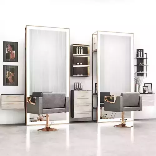 BeautySalon04-modern hair salon with chairs and mirrors Low-poly 3D model