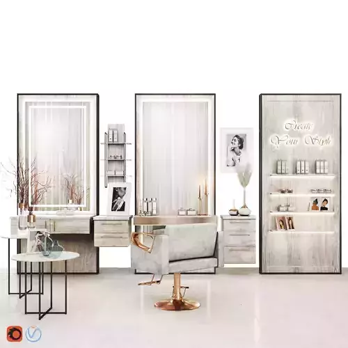 Beautysalon05-modern2 hair salon with mirrors and chairs Low-poly 3D model