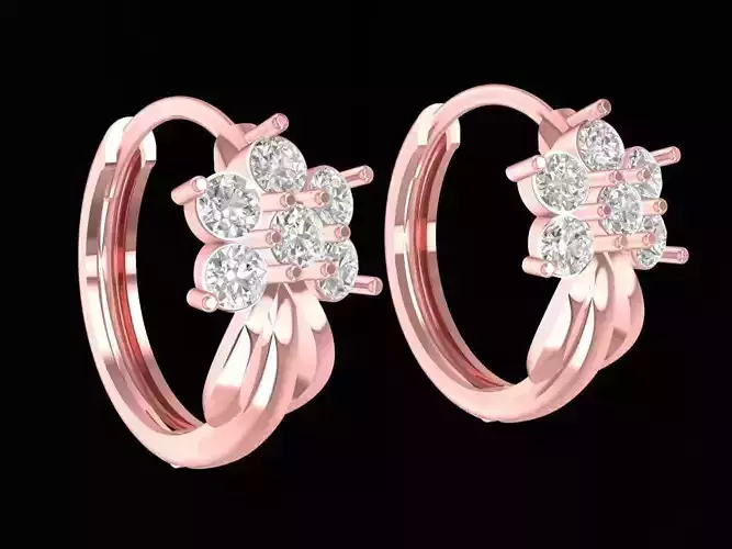 Flower Diamond Hoop Earrings 2422