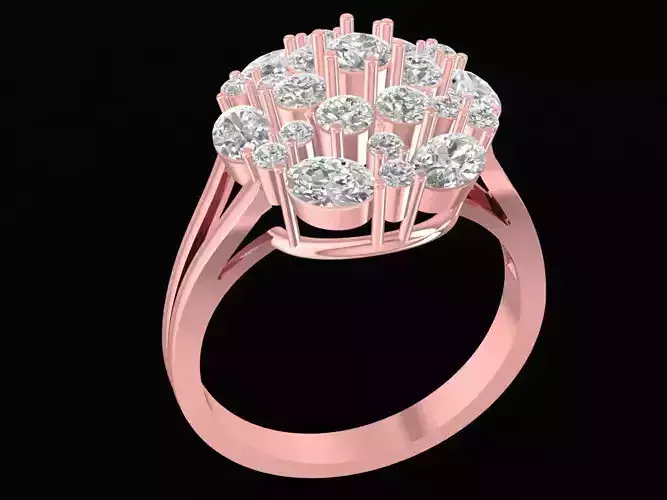 Elegant Flower Cluster Diamond Ring for Women 3D Model 2427