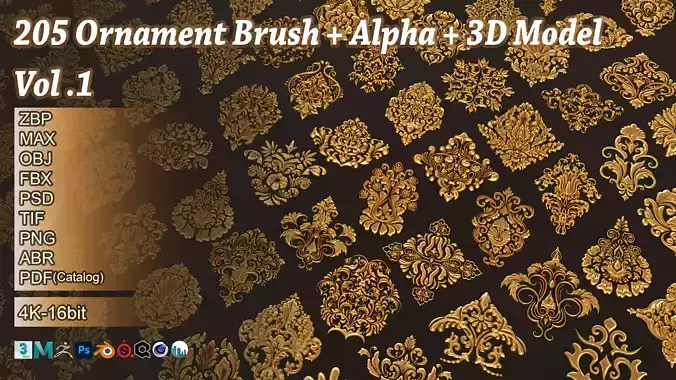 205 Ornament Brush Alphas 3D model vol 1 