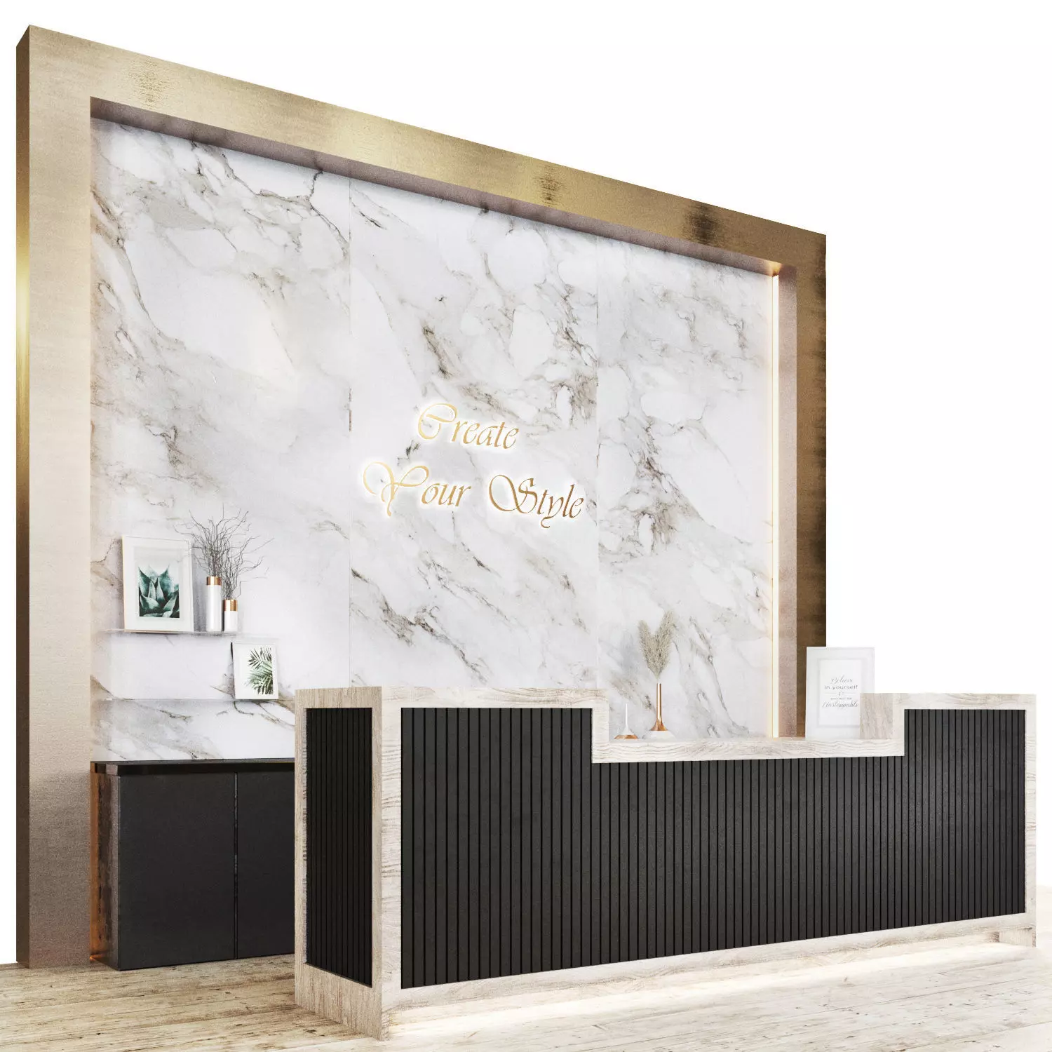 Reception02 reception desk with marble wall 3D model