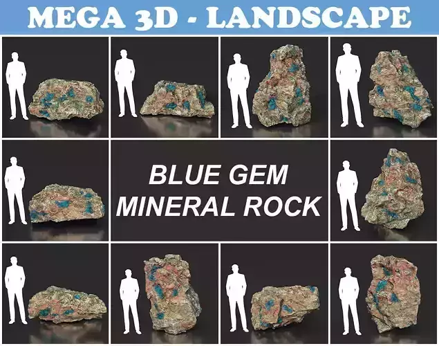 Low Poly Blue Gem Mineral Rock 210823 Low-poly 3D model