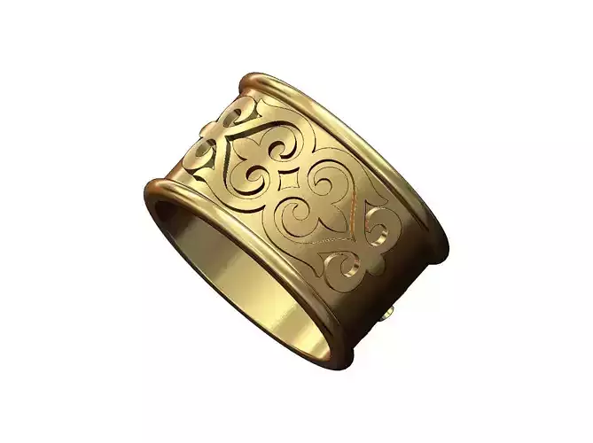 Wide floral scroll engraving cigar band US sizes 6to9