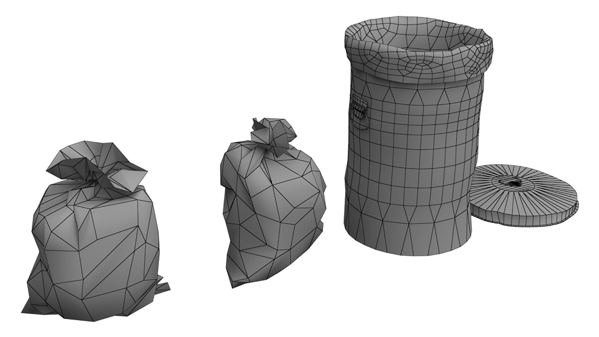 Trash bin and garbage Low-poly 3D model_11